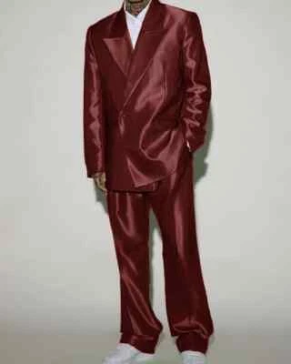 Men's Satin Suits Prom 2025 Full Male Double-breasted Two-piece Elegant Wedding - Image 1 of 4