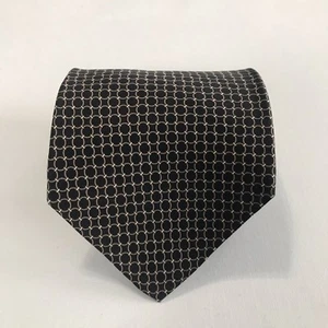 Roundtree & Yorke Mens Tie Hand Sewn Geometric 100% Silk Black/Gold 63" - Picture 1 of 5