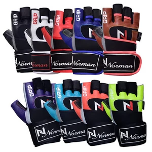 Levantamiento de pesas gimnasio cuero acolchado entrenamiento fitness guantes con correa grande - Imagen 1 de 43