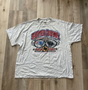 Super Bowl 38 Houston Texas Feb 1, 2004 Mens 2XL Patriots Vs Panthers White Gray - Picture 1 of 9
