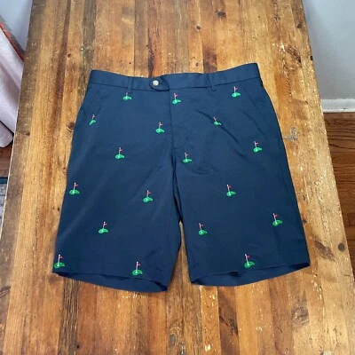 Pantalones Cortos J Mclaughlin Para Hombres 33 Azul Golf Bordado Golf Chino 9" Entrepierna Informal Foto 1 de 4