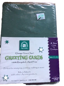 Set of 8 BLANK GREETING CARDS & ENVELOPES Design Your Own Notes ACID FREE Green - Picture 1 of 3