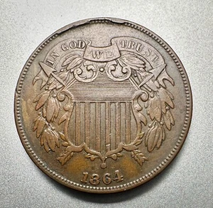 1864 LARGE MOTTO 2 CENT PIECE XF #8716 - Picture 1 of 2