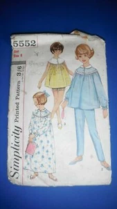 1964 SIMPLICITY MUSTER 5552 FÜR NACHTHEMD/PYJAMA - GRÖSSE 8 MÄDCHEN BRUST 26" SCHNITT - Bild 1 von 1