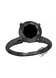 1CT Women's Unique 14K Black Gold Round Black Diamond Solitaire Engagement Ring - Picture 1 of 1