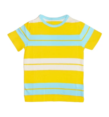 NWT BOYS 5-6 MINI BODEN YELLOW, LIGHT BLUE & WHITE STRIPED SHORT SLEEVE TEE - Image 1 of 2