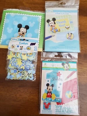 Tarjetas de agradecimiento invitaciones confeti accesorios cumpleaños 1st Mickey Mouse para niños Foto 1 de 4