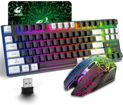 Wireless Gaming Keyboard,Mouse and Pad Set Mechanical Feel Rainbow Backlit PC - Image 1 of 4