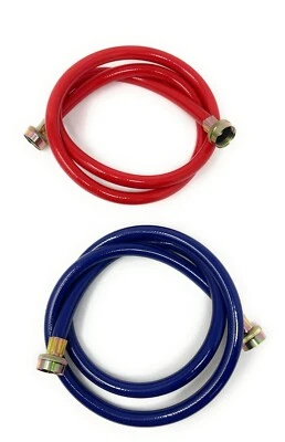 Lavadora codificada roja y azul línea de suministro de agua fría y caliente goma 5 pies Foto 1 de 4