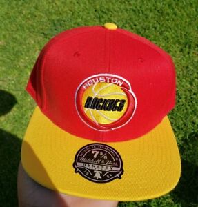Mitchell & Ness NBA Houston Rockets HWC Wool Tone Red/Gold Fitted Hat sz 7 3/8