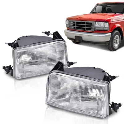 Halogen Headlights Lamps Fit For 1992-1996 Ford F-150 Driver & Passenger Side Foto 1 de 4