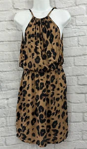 Warehouse Summer Shift Dress Size 10 Brown Black Animal Print Sleeveless Halter - Picture 1 of 10