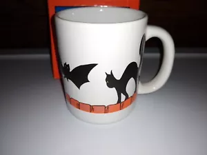 Enesco Halloween Black Cat Bat Ghost Ceramic Coffee Mug Cup In Box - Picture 1 of 7