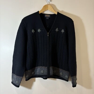Cárdigan suéter grande de lana negra vintage Woolrich para mujer novedad vacaciones al aire libre Foto 1 de 4