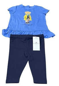 Ralph Lauren Baby Girls 6 Months Blue Girl Polo Bear Top And Pull On Pants NWT - Picture 1 of 6