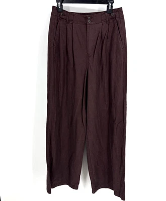 Pantalones para mujer MADEWELL talla 6 The Harlow pantalón de pierna ancha plisado sarga marrón Foto 1 de 4