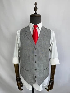 Chaleco Chaleco SuitSupply Ferrara Lana Lino Gris Muesca Solapa Hecho a Medida US 38R - Imagen 1 de 23
