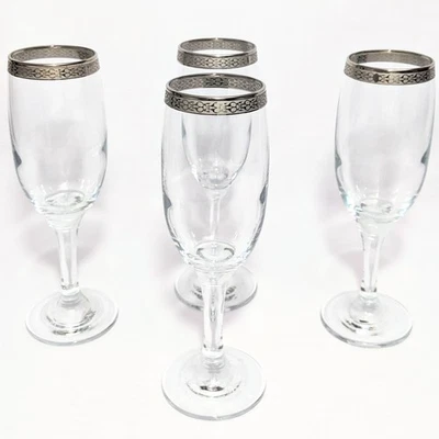Circleware Champagne Flute Glasses Platinum Rim Vintage Set of 4 Classique  - Image 1 of 4