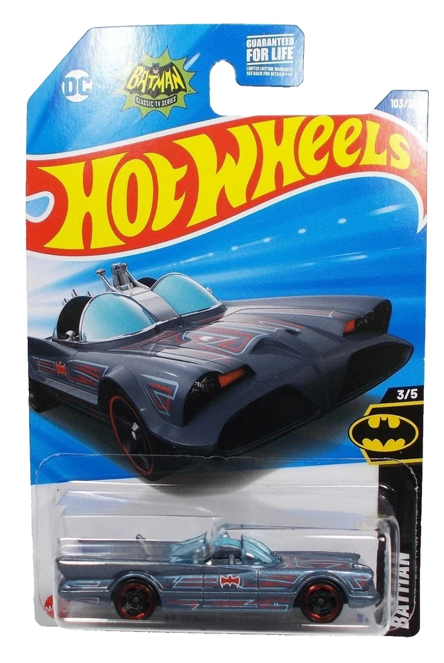Hot Wheels new Batman Series 3/5 TV SERIES BATMOBILE - Bluish Silver - BAD CARD - Image 1 of 1