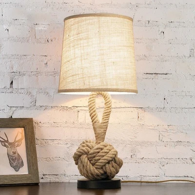 Retro style Hemp Rope Table lamp LED Desk light Reading Lamp Bedside Lighting - Image 1 of 4