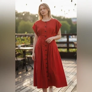 Neu mit Etikett $ 169 Calvin Klein Damen plissiert Baumwollmischung Midi A-Linie Farbe Ton 12 - Bild 1 von 9