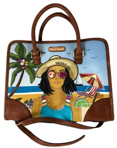 Nicole Lee Handtasche Tasche Beuteltasche Handtasche Strand Sommer Palme Getränk gestreift süß USA - Bild 1 von 11