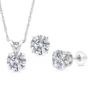 14K White Gold Lab Grown Diamond Pendant and Earrings Jewelry Set For Women | - Picture 1 of 3