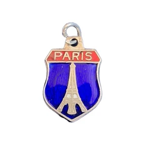 EIFFEL TOWER FRANCE Silver Vintage Travel Shield Enamel Souvenir Charm - Picture 1 of 2