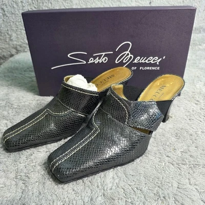 De colección NUEVOS Zapatos de Diseñador Italiano Sesto Meucci Tacones de Mula 6M Cuero Negro Foto 1 de 4