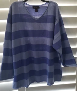 NWT Ladies DENIM & CO. Blue Stripe Long Sleeve Knit Sweater Top,  Plus 3X - Picture 1 of 1