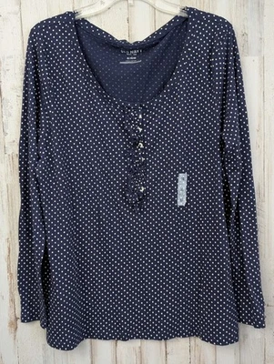 Top Henley Old Navy Mujer XL Azul Marino Lunares Volantes Elastizado Preppy Nuevo con Etiquetas Foto 1 de 4