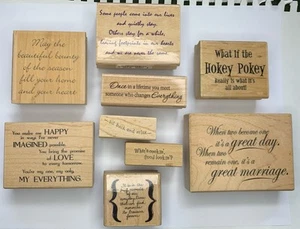 Lot Of 9 Rubber Stamps Inspirational Quotes Cute Wedding Wood Mounted - Picture 1 of 11