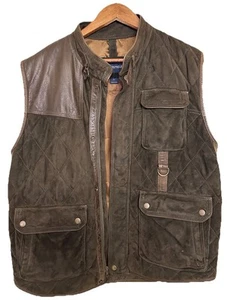 Daniel Cremieux Men's Brown Suede Leather Gun Shoulder Style Vest Outerwear Lg - Picture 1 of 9
