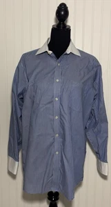 Donald J Trump Oxford Shirt Blue White Stripes Button Up Mens Size 16 32/33 - Picture 1 of 21