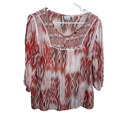 Camiseta para mujer Kim Rogers pequeña grande cuello redondo manga 3/4 camisa de encaje Foto 1 de 4