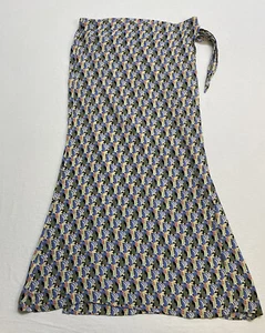 Gonna maxi da donna lino di Jeanne Engelhart taglia M wrap stampa grafica boho - Foto 1 di 19