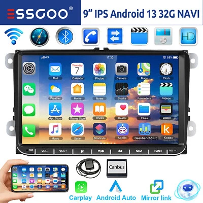 Autoradio Android 13 Carplay GPS USB RDS WIFI Per VW GOLF 5 6 Polo Tiguan Passat - Immagine 1 di 4