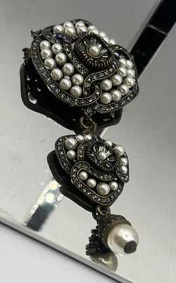 Broche prendedor vintage Heidi Daus cristales de Swarovski y perlas de imitación 4” retirado Foto 1 de 4