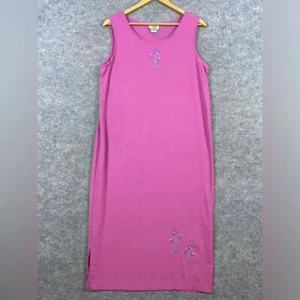 Teddi Maxi Tank Dress Size LP Pink Floral Embroidered Crepe Fabric Vintage Long - Picture 1 of 9