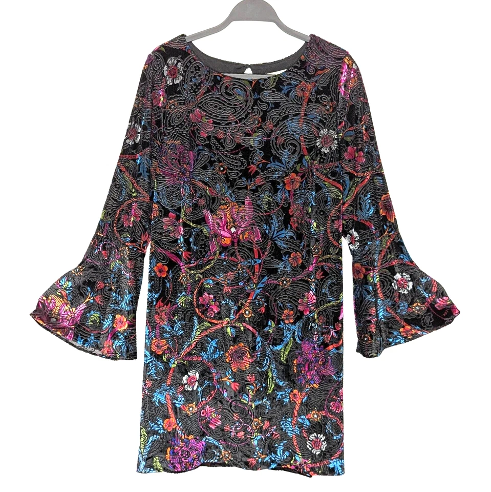 eci Tunic Top Rainbow Burnout Velvet Bell Sleeves Whimsigoth Fairy Grunge Lined - Image 1 of 4