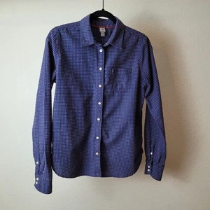 JCP Embroidered Button Down Shirt Women's Long Sleeve Medium Blouse Top Check - Picture 1 of 8