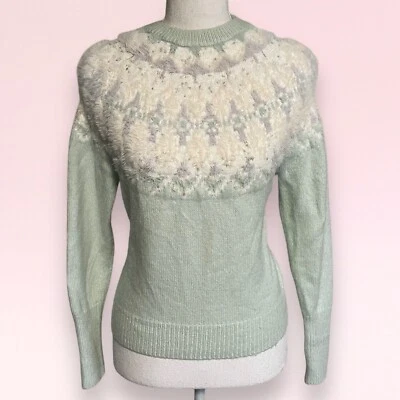 Ann Taylor Azul Pálido Verde Acogedor Cuentas Invierno Hada Casa Brillante Suéter XS Foto 1 de 4