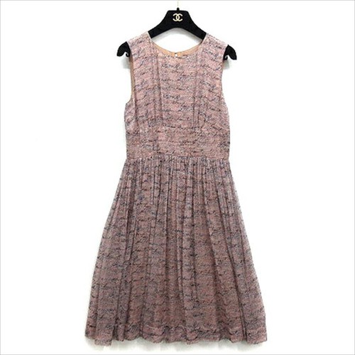 Abito donna CHANEL stampa logo corsivo smanicato seta chiffon taglia 36 rosa