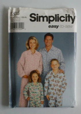 SIMPLICITY #5338 ADULT SIZE XS-XL CHILD SIZE XS-L PAJAMAS TOP & PANTS PATTERN UC - Image 1 of 4
