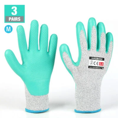 HAUSHOF Latex Coated Cut Resistant Gloves Level 5 Cut Resistance  3 Pairs Medium - Image 1 of 4