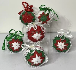 Vintage Handmade Folded Fabric Multicolor Christmas Ball Ornaments Set of 6 - Picture 1 of 14
