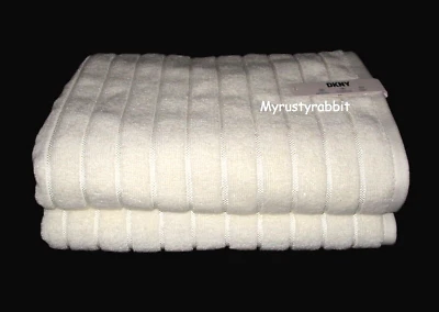 DKNY Light  IVORY Stripe Bath Towel Set - 97% Cotton ~ 2 Piece New - Image 1 of 4