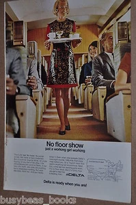 1969 DELTA AIR LINES advertisement, Delta Stewardess walking down aisle - Bild 1 von 3