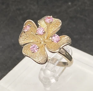 Large Silver Flower Five Pink Gems Silver Band 5.6g with Gift Box Size M/L.5 - Picture 1 of 14