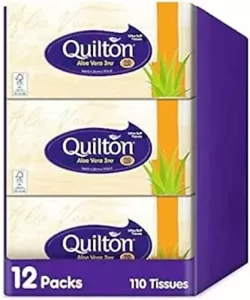 Quilton 3 Ply Aloe Vera Facial tissues, (12 boxes of 110 tissues),gentle. - Picture 1 of 2